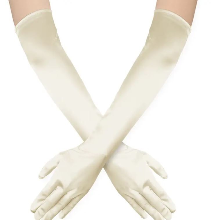 Silky feel satin gloves cosplay long CHAMPAGNE stretchy 53cm unisex any occasion