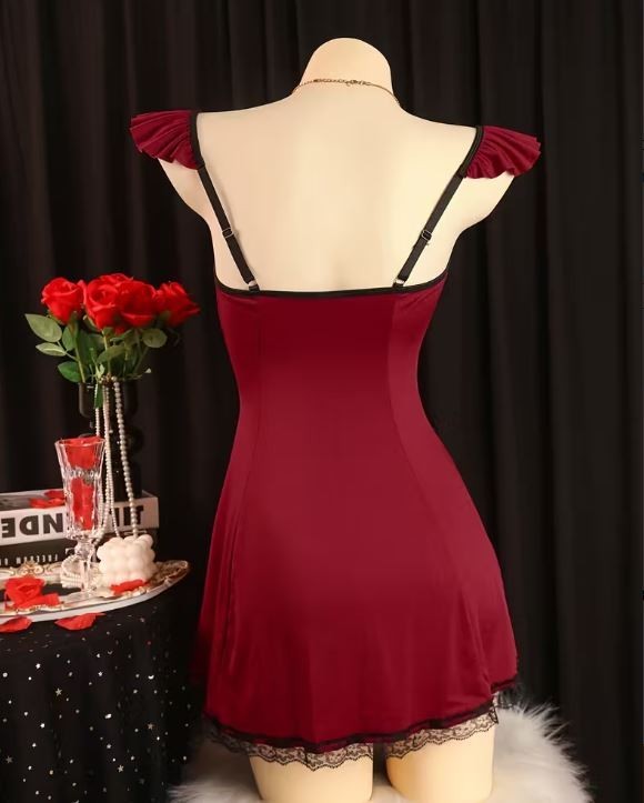 Plus Size 16-18 Sexy burgundy Maid Lingerie nightie Dress Lace Outfit XL cosplay