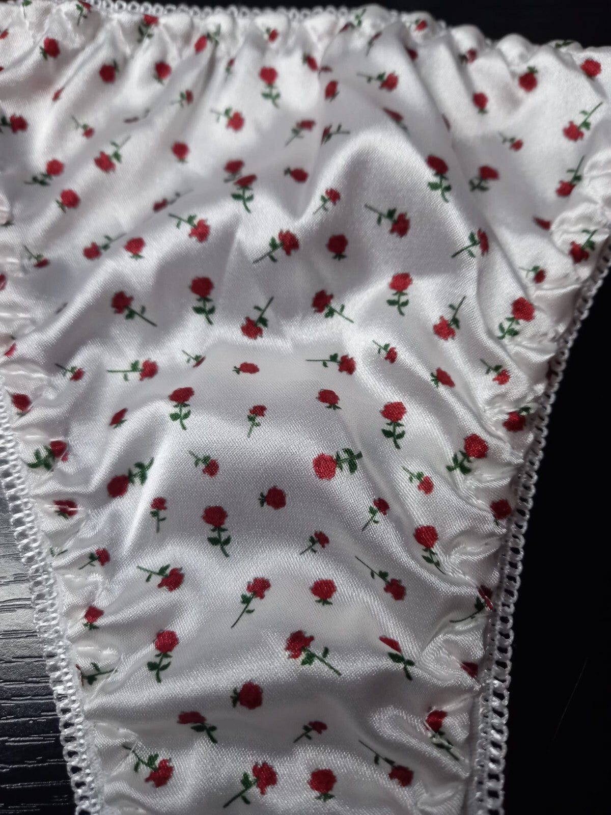 Romantic soft Silky feel Sexy Rose Print thongs tanga satin sissy CD TV thongs