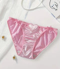 Women's Pink Heart-Embellished Panties silky feel satin knickers unisex sissy