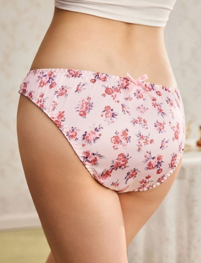 Women's floral pink silky feel knickers satin panties bow underwear sissy CD TV