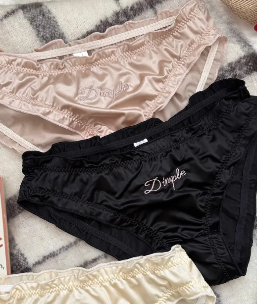 ''Dimple'' embroidery soft silky feel knickers satin frill trim panties sissy