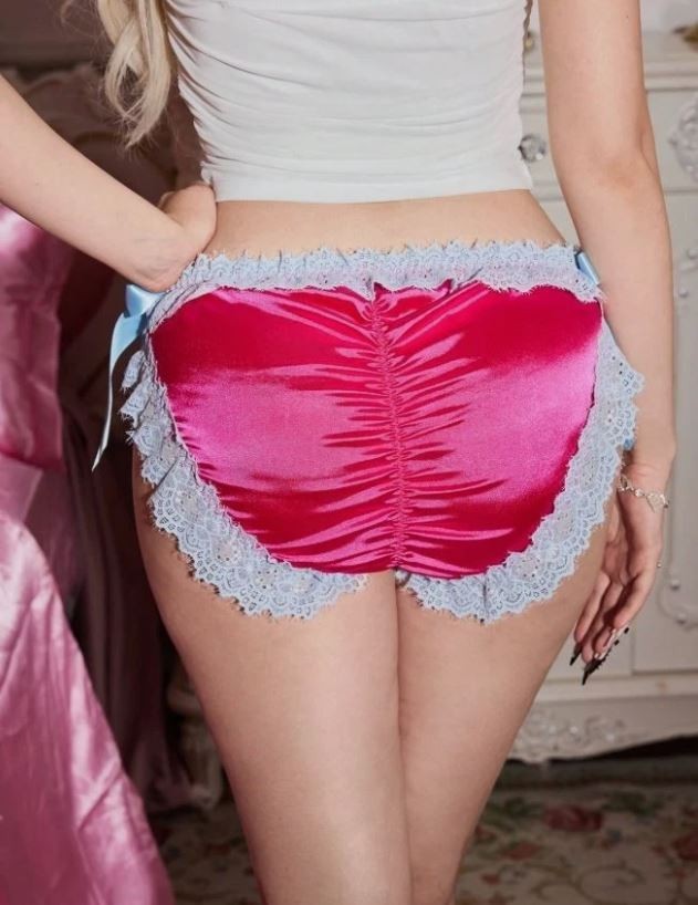 Women’s Satin ruched bum Panties silky feel knickers sissy lace trim size M/10