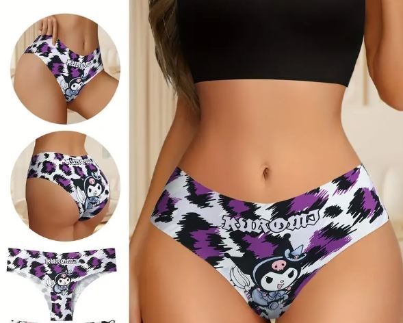Womens ice silky feel satin plus panties seamless cartoon print size 2XL - UK 20
