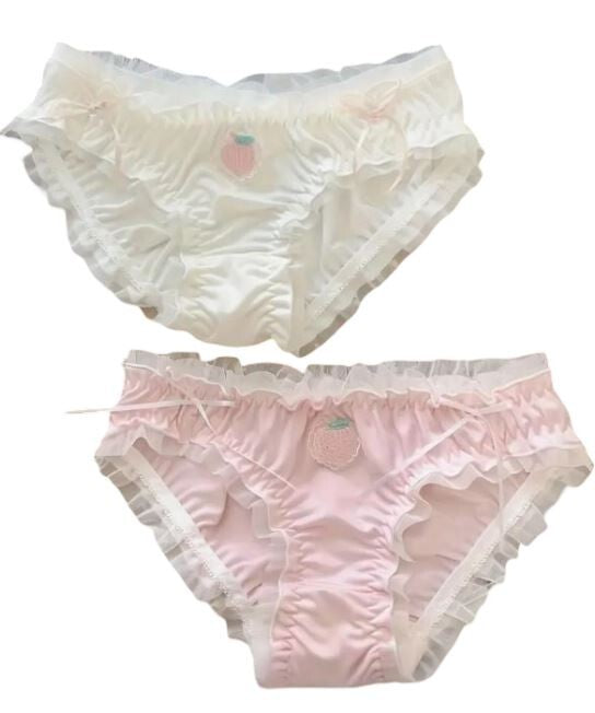 HOT! Japanese style soft silky feel satin lace trim panties embroidered #sissy