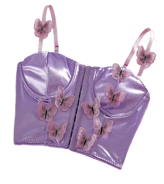 Sexy lilac corset with butterfly detail adjustable straps silky feel sissy CD TV