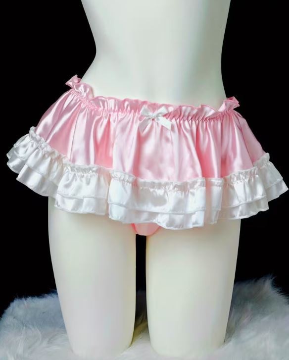 Women Pink Satin Ruffle Skirt Panties Bow Frill Lingerie knickers size 16-18 XL