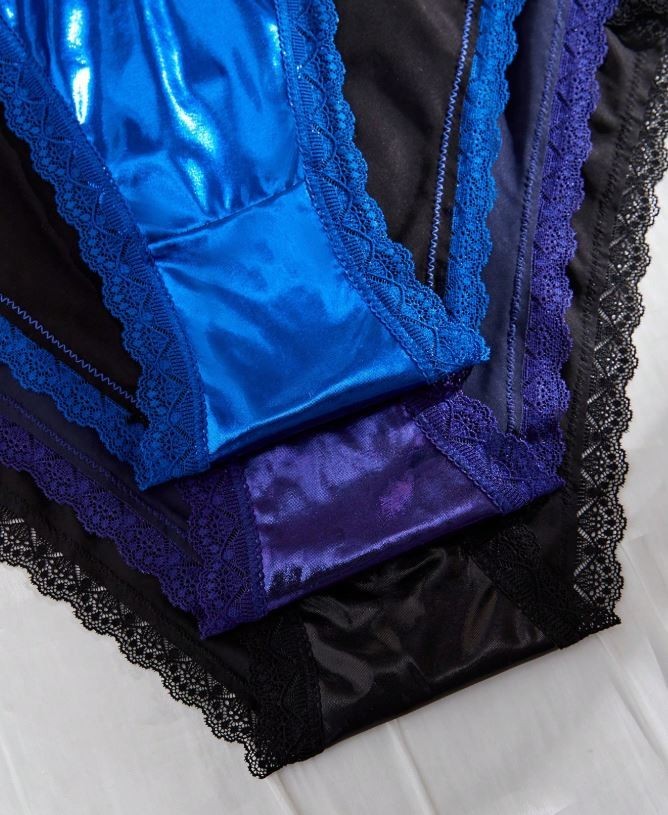 Women's plus size stunning glossy satin knickers silky feel panties lace trim