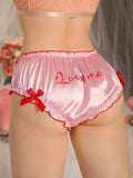 Silky feel glossy pink satin panties Love Me print bows plus size UK 20-22 / 2XL