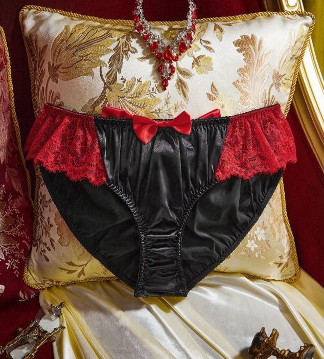 Black Satin Lace Frilly Knickers Red Bow Panties Ruffle plus size 2XL UK 18-20