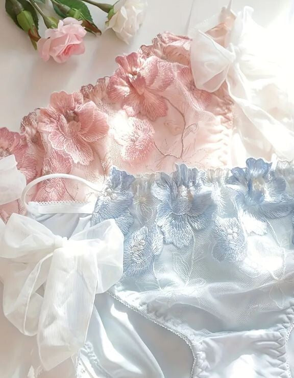 HOT Viral Japanese style soft silky feel satin lace panties bow ties decor sissy
