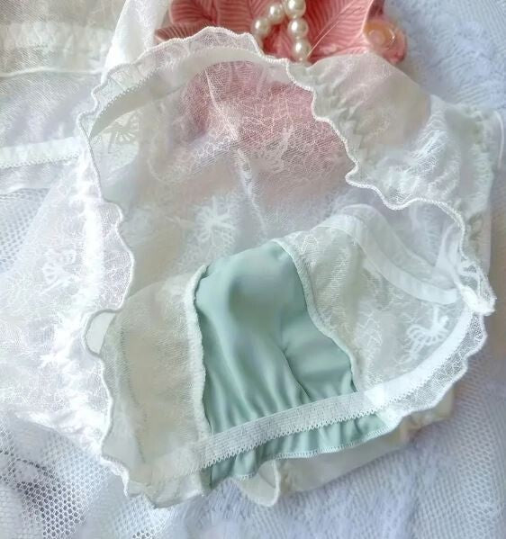 Women's men's Japanese style NEW hot knickers Mesh Ruffle Lucky print sissy CDTV