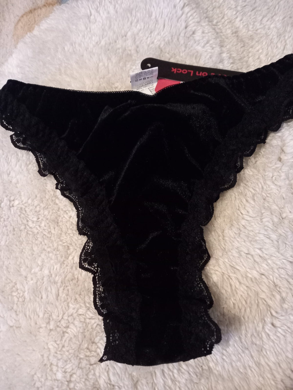 Soft Velvet & Lace with Batwing Pendant decor Triangle Panties sissy CD TV
