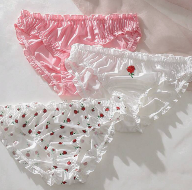 Women's Sexy soft silky feel knickers satin panties with rose design sissy TV CD