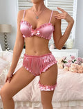 3-piece set satin bra knickers & garter sexy design sissy Pink Black Or White
