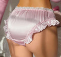 Pink Satin Frilly Knickers Lace Trim Bow Detail buttons detail size M 8-10