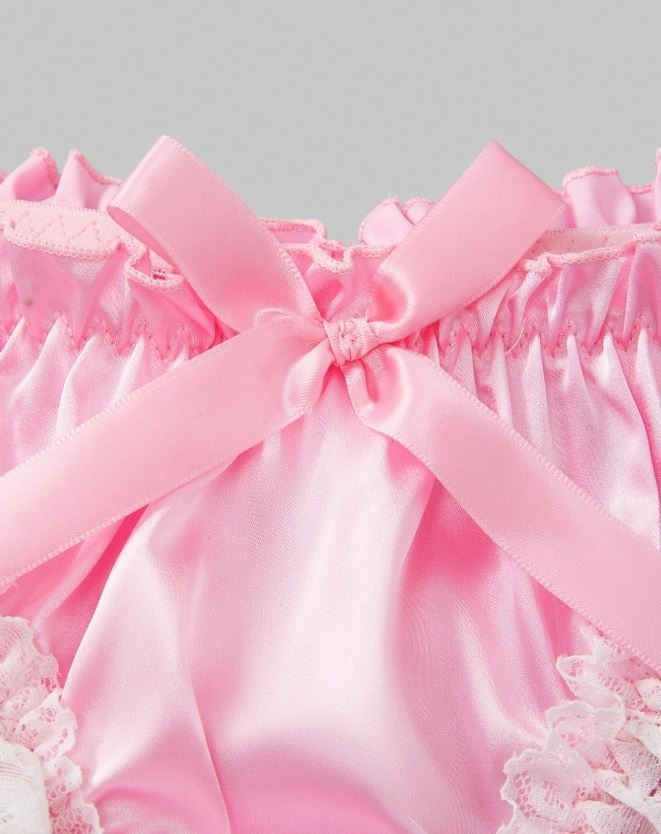 Men’s pink Satin silky feel panties ruched Luxury sissy lace trim size M 10