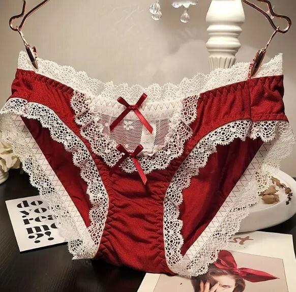 2 pack Women's elegant soft satin and lace trim knickers bow detail sissy CD TV