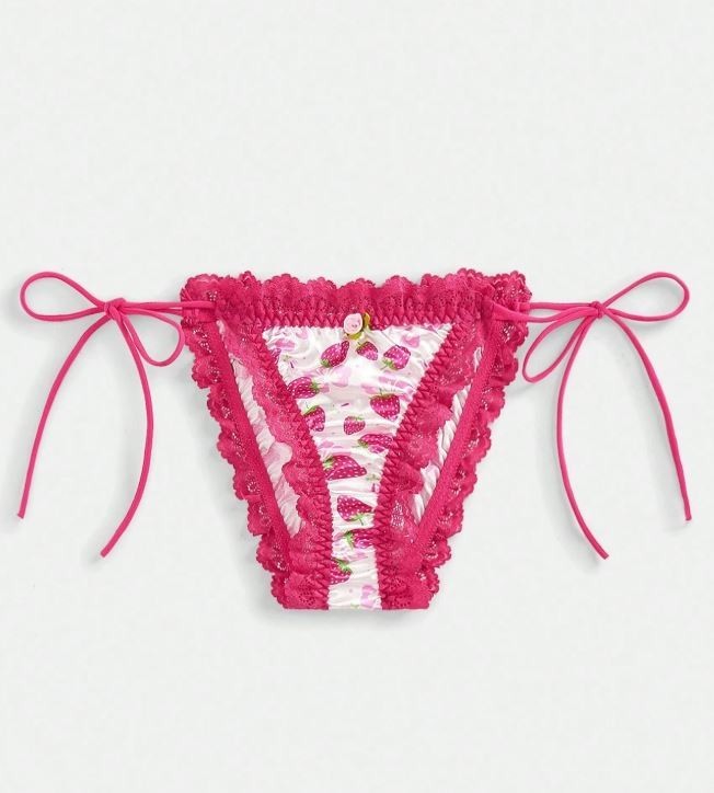 Women's strawberry soft silky feel satin knickers side ties for comfort sissy