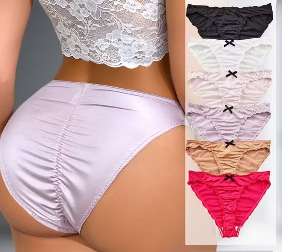 Women's elegant silky feel satin panties stretchy ruched sissy size 8 (S)
