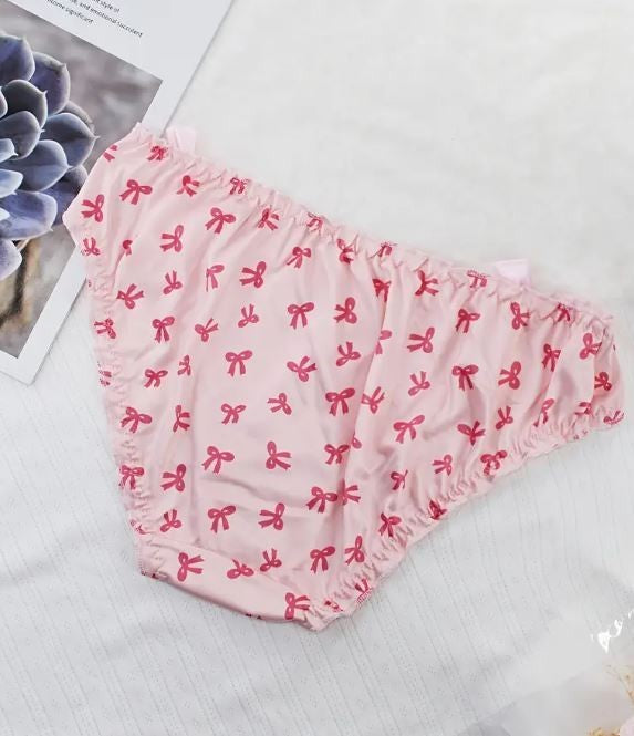 Adorable women's soft satin silky feel knickers bow printed panties bow details