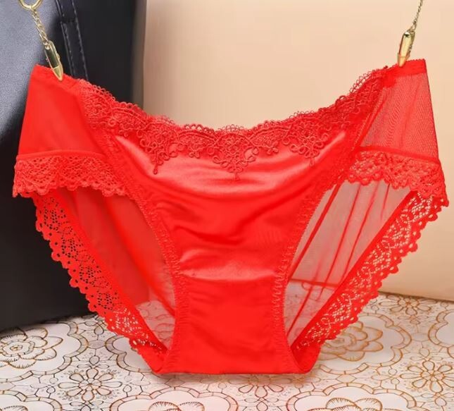 Stunning feminine silky feel satin knickers seamless embroidered lace back sissy
