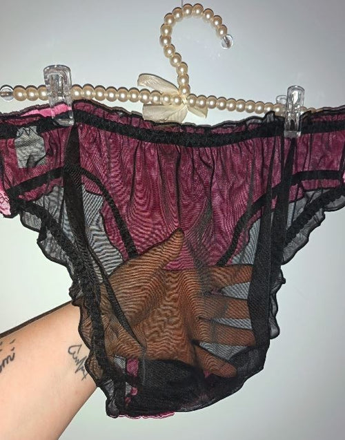 Hot Pink Satin Sheer Mesh Panties Coquette Fairy Ruffle silky feel size 3XL 22