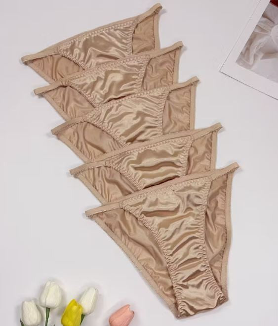 1x Womens Gold silky feel soft satin tanga panties knickers  sissy size 10 (M)