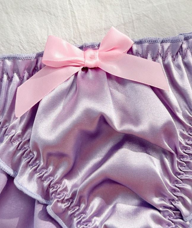 Sexy Lilac Satin Frilly Panties Kawaii Lingerie Knickers silky size XL UK 16-18
