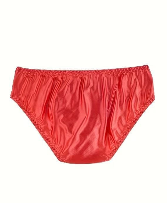 Stunning silky feel Men's luxury satin panties RED with lace detail size L/12-14