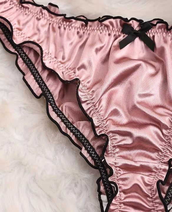 Ladies dusty pink Satin Frilly Knickers Shiny Silky Panties sissy size XL 16-18