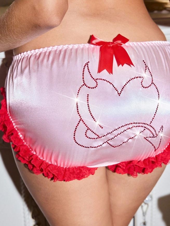 Women silky feel naughty Halloween satin panties knickers lace size 16/18 (XL)