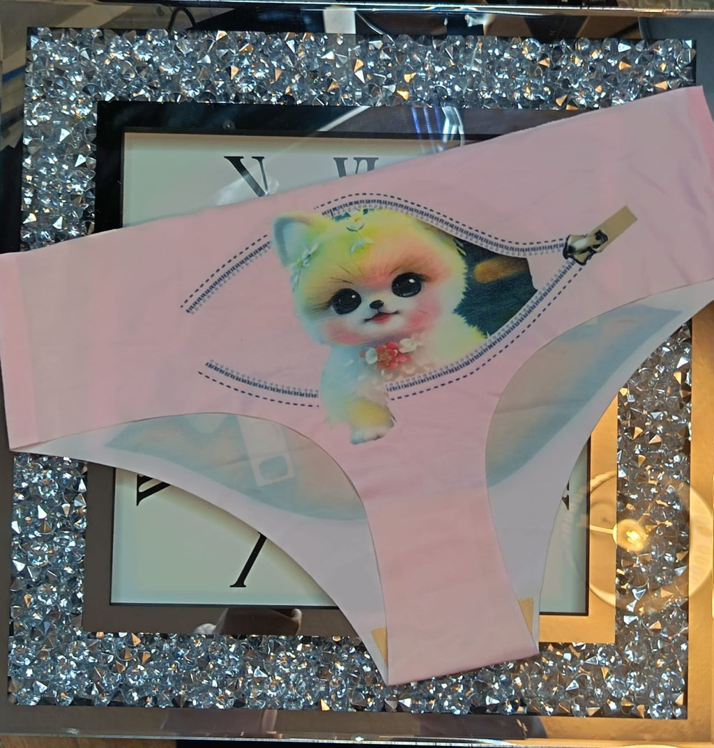 Womens silky feel satin panties seamless 3D cartoon print size M to L - 10/12/14