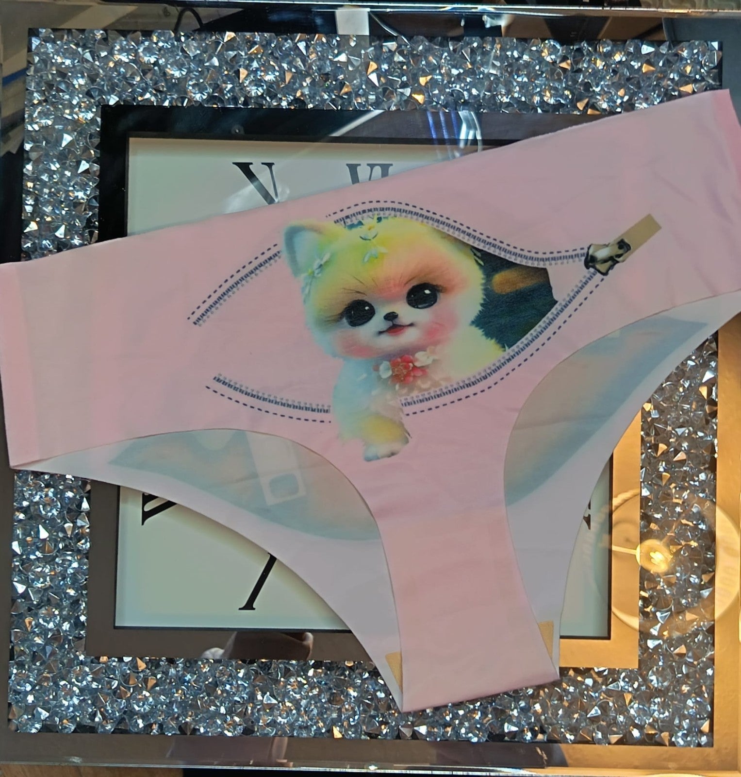 Womens silky feel satin panties seamless 3D cartoon print size M to L - 10/12/14