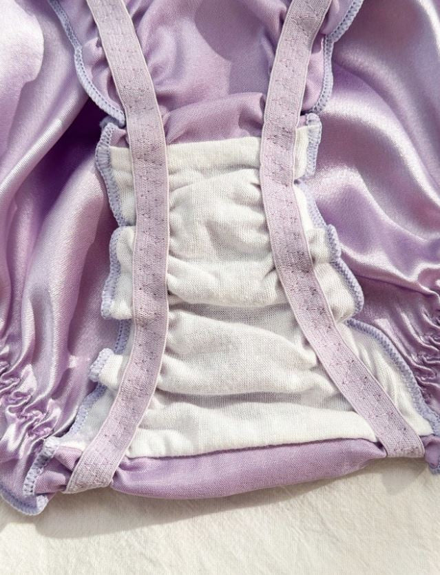 Sexy Lilac Satin Frilly Panties Kawaii Lingerie Knickers silky size XL UK 16-18
