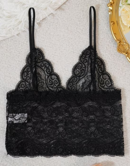 Silky feel navy blue satin black lace trim 4 piece lingerie set size 10 (M)