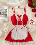 Plus Size 24 Sexy Red Maid Lingerie Set Apron Dress Lace Bow Outfit 4XL cosplay