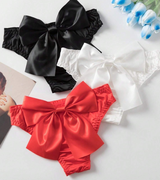 Beautiful silky Feel panties satin knickers with bow on back sissy bridal CD TV