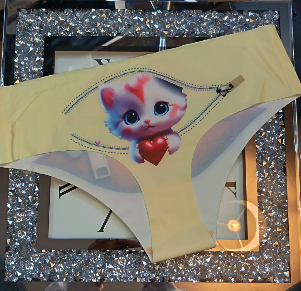 Womens silky feel satin panties seamless 3D cartoon print size M to L - 10/12/14