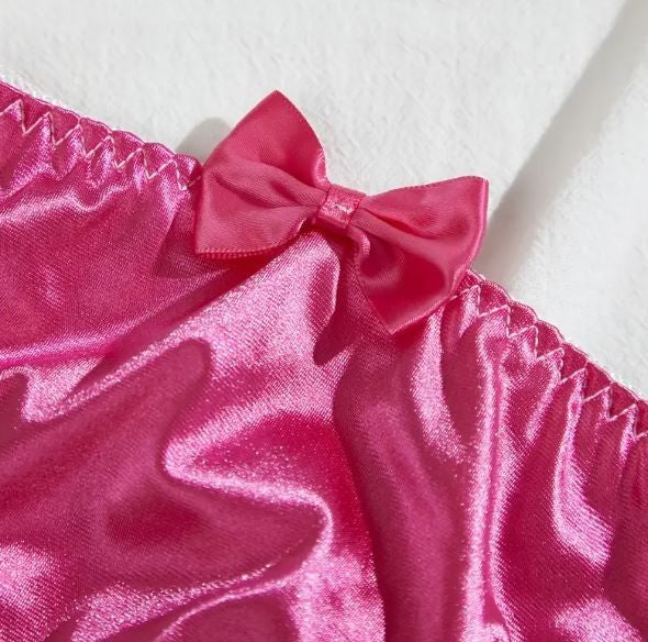 Women's unisex silky feel shiny satin knickers bow decor sissy CD TV