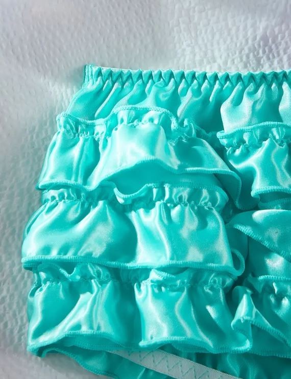 Women's silky feel knickers satin turquoise panties ruffles bow size 10 M