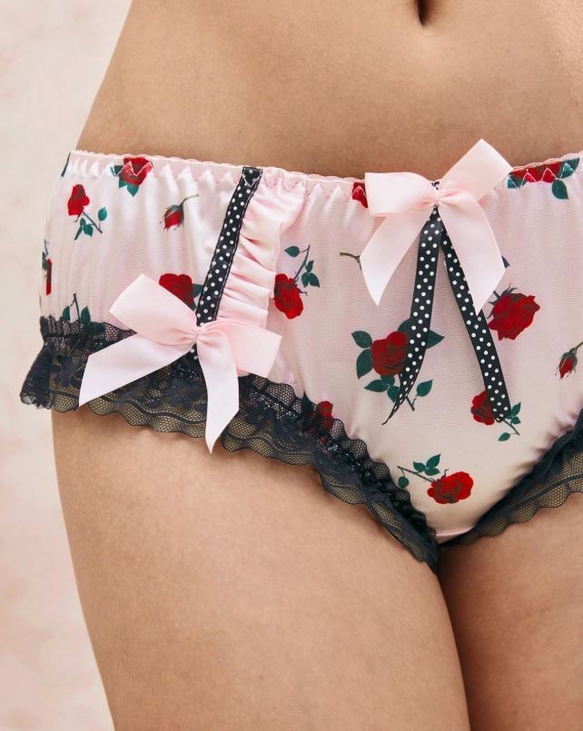 Women's floral lovely satin glossy knickers silky feel panties ruffle trim sissy