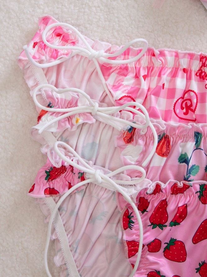 Sexy soft silky feel satin knickers side ties fruity frill trim UK 12-14 / L