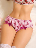 Women’s Satin Silky Feel Floral Panties with Bow Soft Smooth size UK 12-14 / (L)