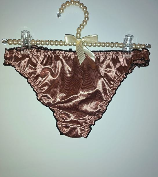 Ladies dusty pink Satin Frilly Knickers Shiny Silky Panties sissy size L 12-14