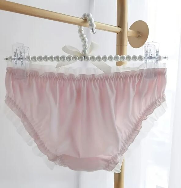 HOT! Japanese style soft silky feel satin lace trim panties embroidered #sissy
