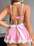 Silky feel soft pink fantasy maid lingerie nightdress 3 piece size 12-14/L