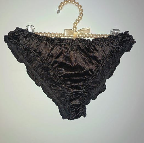 Ladies Black Satin Frilly Knickers Shiny Silky Panties sissy size 2XL 18-20