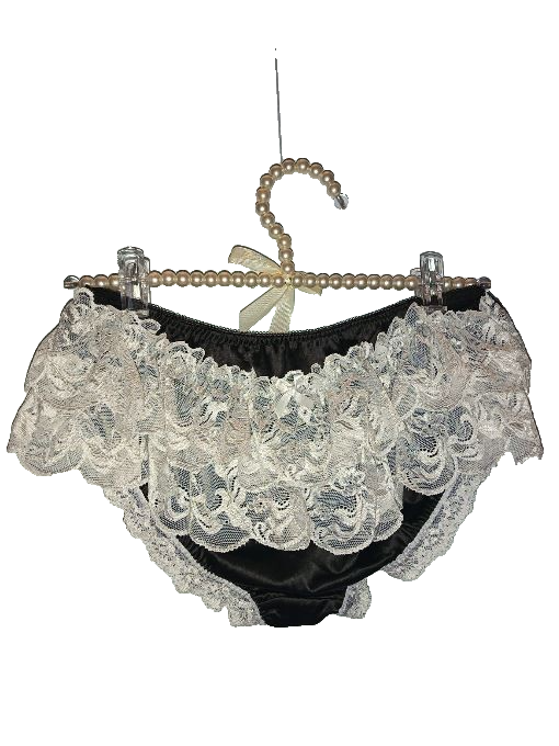 Beautiful silky feel knickers satin panties black sexy lace detail size L 12-14