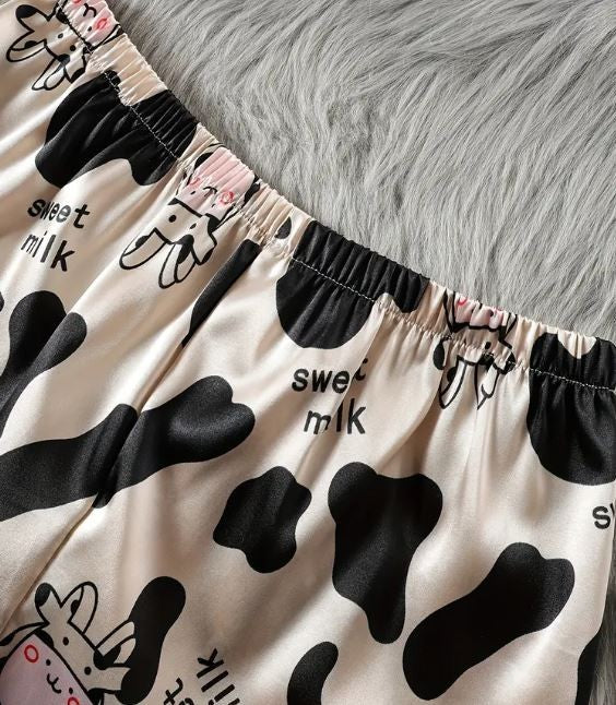 PJ silky feel soft satin spaghetti strap cow print top shorts sissy size S /8-10
